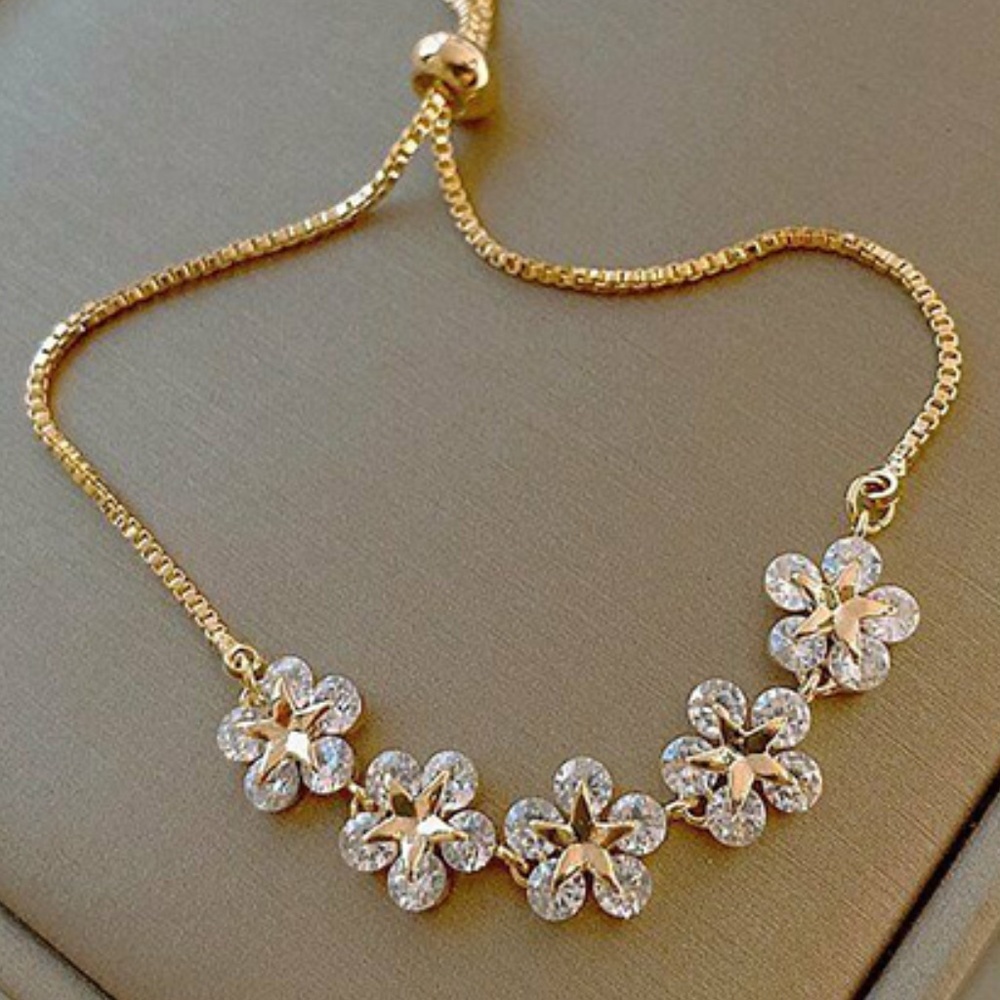 Bracelet - Gold Plated color Zircon Chain Flower Charm